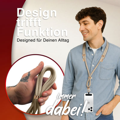 NALIA Universal Handykette für alle Smartphones – Premium Komfort-Nylon & 2 Patches – HOLDME (Geflochtenes Lanyard mit Gold-Karabiner) – Marke aus Berlin Beige NALIA Universal Handykette
