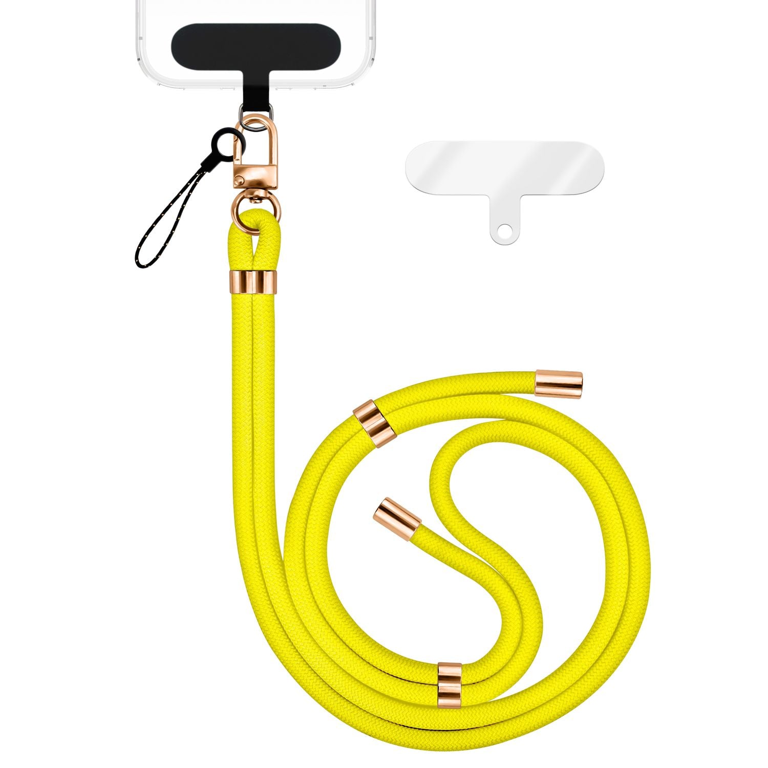 NALIA HoldMe Universal Handykette für Smartphone & Handyhüllen, Nylon-Seil Verstellbar & Abnehmbar, Umhänge-Band, Handyband, Lanyard mit Karabiner & 2 Patches Neon Gelb NALIA Universal Handykette