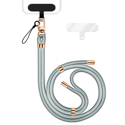 NALIA Universal Handykette für alle Smartphones – Premium Komfort-Nylon & 2 Patches – HOLDME (Geflochtenes Lanyard mit Gold-Karabiner) – Marke aus Berlin Hellgrau NALIA Universal Handykette