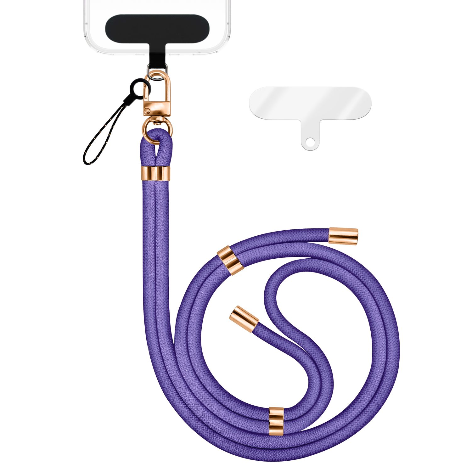 NALIA HoldMe Universal Handykette für Smartphone & Handyhüllen, Nylon-Seil Verstellbar & Abnehmbar, Umhänge-Band, Handyband, Lanyard mit Karabiner & 2 Patches Blau Lila NALIA Universal Handykette