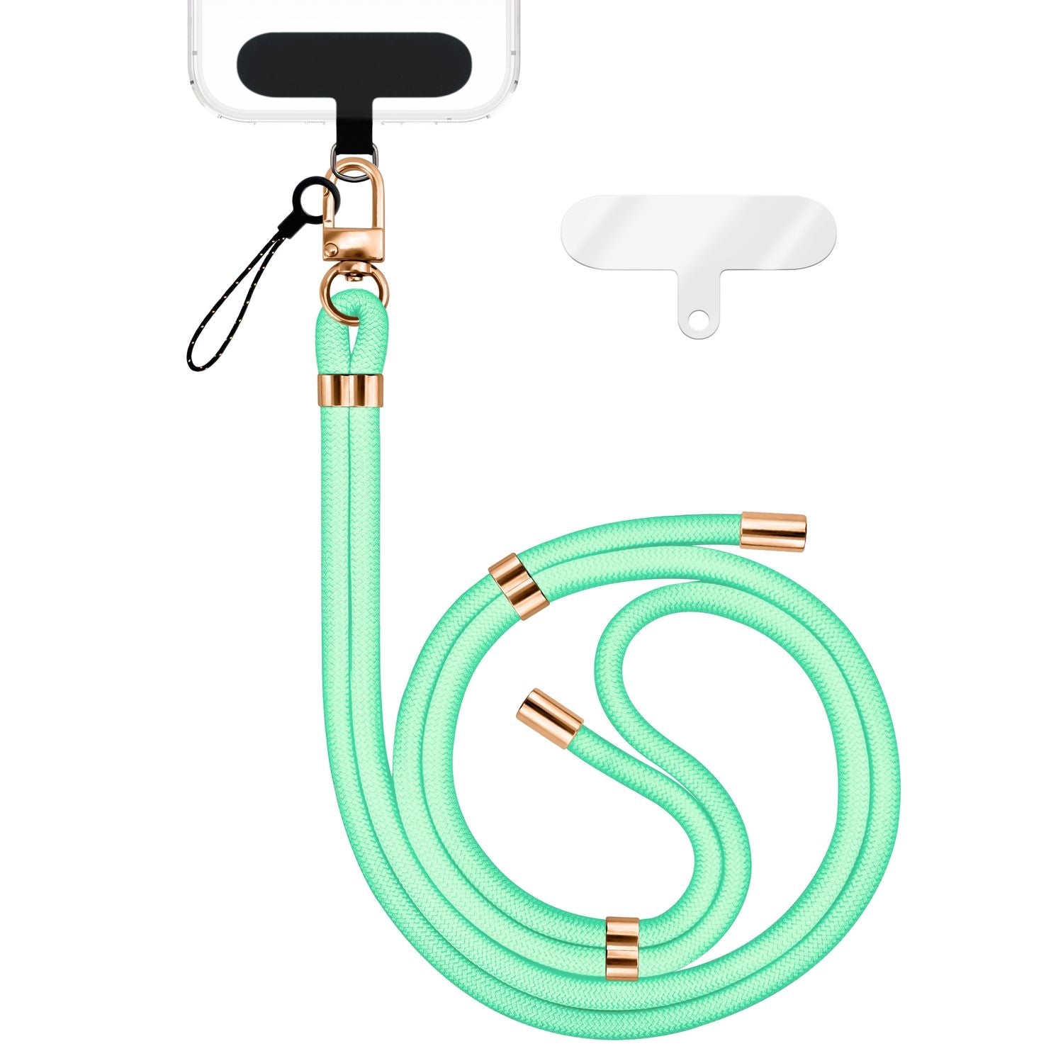 NALIA HoldMe Universal Handykette für Smartphone & Handyhüllen, Nylon-Seil Verstellbar & Abnehmbar, Umhänge-Band, Handyband, Lanyard mit Karabiner & 2 Patches Türkis NALIA Universal Handykette