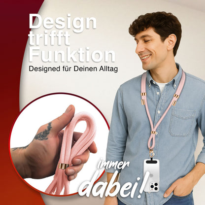 NALIA HoldMe Universal Handykette für Smartphone & Handyhüllen, Nylon-Seil Verstellbar & Abnehmbar, Umhänge-Band, Handyband, Lanyard mit Karabiner & 2 Patches Rosa NALIA Universal Handykette