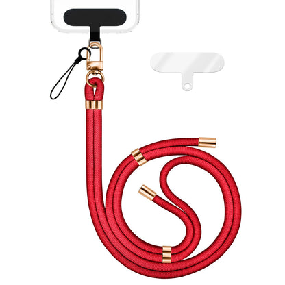 NALIA HoldMe Universal Handykette für Smartphone & Handyhüllen, Nylon-Seil Verstellbar & Abnehmbar, Umhänge-Band, Handyband, Lanyard mit Karabiner & 2 Patches Rot NALIA Universal Handykette
