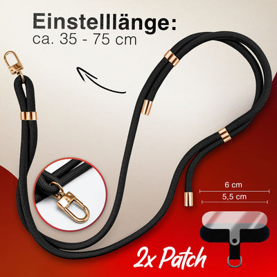 NALIA Universal Handykette für alle Smartphones – Premium Komfort-Nylon & 2 Patches – HOLDME (Geflochtenes Lanyard mit Gold-Karabiner) – Marke aus Berlin Schwarz NALIA Universal Handykette
