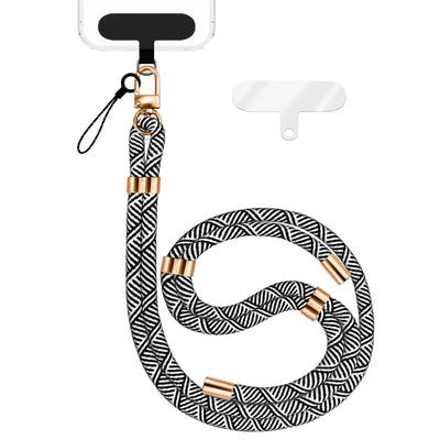 NALIA Universal Handykette für alle Smartphones – Premium Komfort-Nylon & 2 Patches – HOLDME (Geflochtenes Lanyard mit Gold-Karabiner) – Marke aus Berlin Schwarz Weiß NALIA Universal Handykette