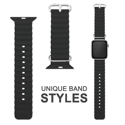 NALIA Smart Watch Armband OCEAN Style kompatibel mit Apple Watch Ultra/SE & Series 8/7/6/5/4/3/2/1, 42mm 44mm 45mm 49mm, iWatch Sport Uhr Ersatzarmband Damen Herren, Silikon Riemen Schwarz NALIA Silikon Armband