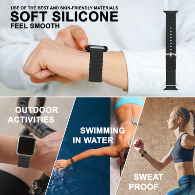 NALIA Smart Watch Armband OCEAN Style kompatibel mit Apple Watch Ultra/SE & Series 8/7/6/5/4/3/2/1, 42mm 44mm 45mm 49mm, iWatch Sport Uhr Ersatzarmband Damen Herren, Silikon Riemen Schwarz NALIA Silikon Armband