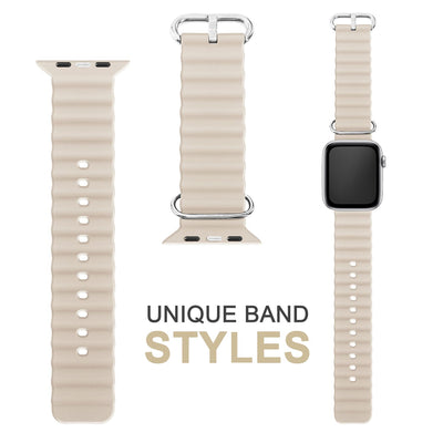 NALIA Smart Watch Armband OCEAN Style kompatibel mit Apple Watch Ultra/SE & Series 8/7/6/5/4/3/2/1, 42mm 44mm 45mm 49mm, iWatch Sport Uhr Ersatzarmband Damen Herren, Silikon Riemen Creme NALIA Silikon Armband