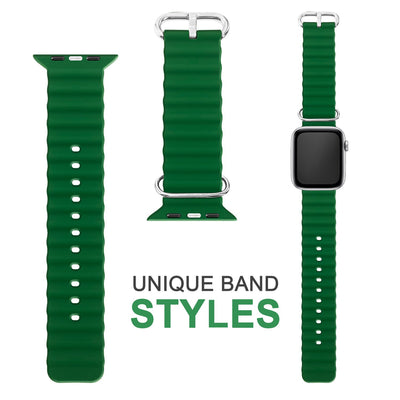NALIA Smart Watch Armband OCEAN Style kompatibel mit Apple Watch Ultra/SE & Series 8/7/6/5/4/3/2/1, 42mm 44mm 45mm 49mm, iWatch Sport Uhr Ersatzarmband Damen Herren, Silikon Riemen Grün NALIA Silikon Armband