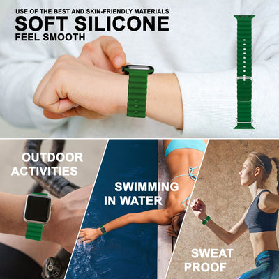 NALIA Smart Watch Armband OCEAN Style kompatibel mit Apple Watch Ultra/SE & Series 8/7/6/5/4/3/2/1, 42mm 44mm 45mm 49mm, iWatch Sport Uhr Ersatzarmband Damen Herren, Silikon Riemen Grün NALIA Silikon Armband