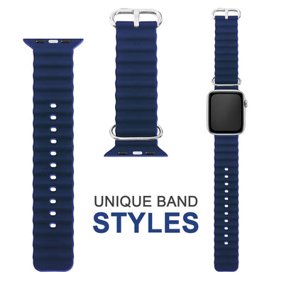 NALIA Smart Watch Armband OCEAN Style kompatibel mit Apple Watch Ultra/SE & Series 8/7/6/5/4/3/2/1, 42mm 44mm 45mm 49mm, iWatch Sport Uhr Ersatzarmband Damen Herren, Silikon Riemen Dunkelblau NALIA Silikon Armband