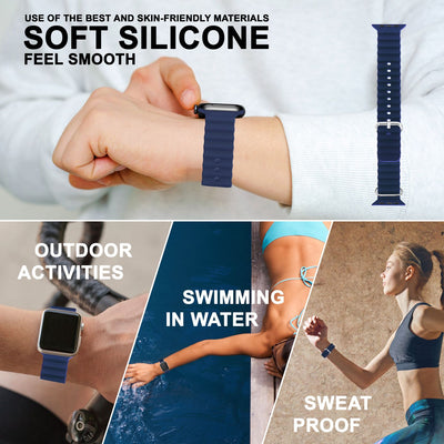 NALIA Smart Watch Armband OCEAN Style kompatibel mit Apple Watch Ultra/SE & Series 8/7/6/5/4/3/2/1, 42mm 44mm 45mm 49mm, iWatch Sport Uhr Ersatzarmband Damen Herren, Silikon Riemen Dunkelblau NALIA Silikon Armband