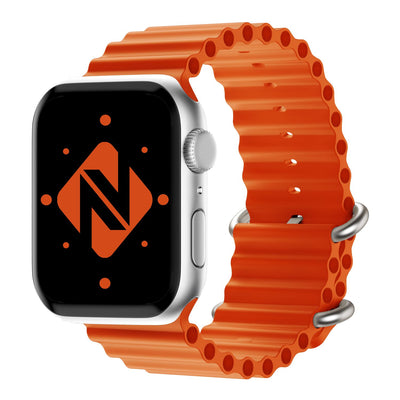 NALIA Smart Watch Armband OCEAN Style kompatibel mit Apple Watch Ultra/SE & Series 8/7/6/5/4/3/2/1, 42mm 44mm 45mm 49mm, iWatch Sport Uhr Ersatzarmband Damen Herren, Silikon Riemen Orange NALIA Silikon Armband