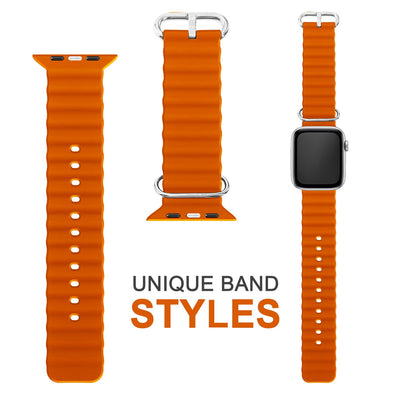 NALIA Smart Watch Armband OCEAN Style kompatibel mit Apple Watch Ultra/SE & Series 8/7/6/5/4/3/2/1, 42mm 44mm 45mm 49mm, iWatch Sport Uhr Ersatzarmband Damen Herren, Silikon Riemen Orange NALIA Silikon Armband