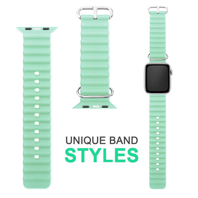 NALIA Smart Watch Armband OCEAN Style kompatibel mit Apple Watch Ultra/SE & Series 8/7/6/5/4/3/2/1, 42mm 44mm 45mm 49mm, iWatch Sport Uhr Ersatzarmband Damen Herren, Silikon Riemen Pistazie NALIA Silikon Armband