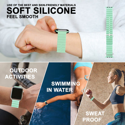 NALIA Smart Watch Armband OCEAN Style kompatibel mit Apple Watch Ultra/SE & Series 8/7/6/5/4/3/2/1, 42mm 44mm 45mm 49mm, iWatch Sport Uhr Ersatzarmband Damen Herren, Silikon Riemen Pistazie NALIA Silikon Armband