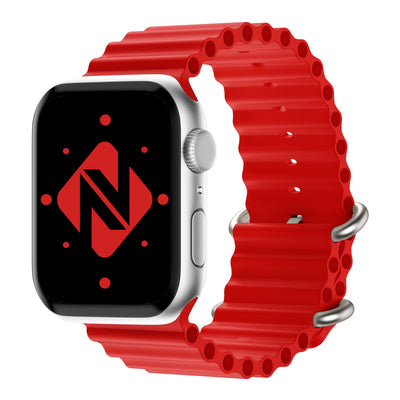 NALIA Smart Watch Armband OCEAN Style kompatibel mit Apple Watch Ultra/SE & Series 8/7/6/5/4/3/2/1, 42mm 44mm 45mm 49mm, iWatch Sport Uhr Ersatzarmband Damen Herren, Silikon Riemen Rot NALIA Silikon Armband