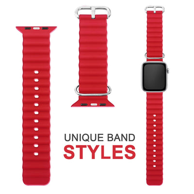 NALIA Smart Watch Armband OCEAN Style kompatibel mit Apple Watch Ultra/SE & Series 8/7/6/5/4/3/2/1, 42mm 44mm 45mm 49mm, iWatch Sport Uhr Ersatzarmband Damen Herren, Silikon Riemen Rot NALIA Silikon Armband