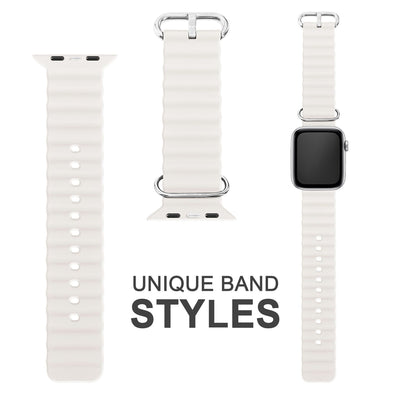 NALIA Smart Watch Armband OCEAN Style kompatibel mit Apple Watch Ultra/SE & Series 8/7/6/5/4/3/2/1, 42mm 44mm 45mm 49mm, iWatch Sport Uhr Ersatzarmband Damen Herren, Silikon Riemen Weiß NALIA Silikon Armband