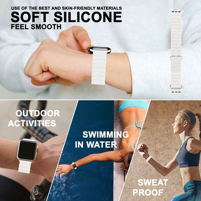 NALIA Smart Watch Armband OCEAN Style kompatibel mit Apple Watch Ultra/SE & Series 8/7/6/5/4/3/2/1, 42mm 44mm 45mm 49mm, iWatch Sport Uhr Ersatzarmband Damen Herren, Silikon Riemen Weiß NALIA Silikon Armband