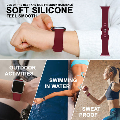 NALIA Silikon Smart-Watch Ersatzarmband kompatibel mit Apple Watch Armband SE & Series 8/7/6/5/4/3/2/1, 38mm 40mm 41mm, iWatch Fitnessuhr Sportarmband Damen & Herren Dunkelrot NALIA Silikon Armband