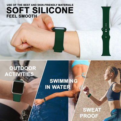 NALIA Silikon Smart-Watch Ersatzarmband kompatibel mit Apple Watch Armband SE & Series 8/7/6/5/4/3/2/1, 38mm 40mm 41mm, iWatch Fitnessuhr Sportarmband Damen & Herren Dunkel-Grün NALIA Silikon Armband