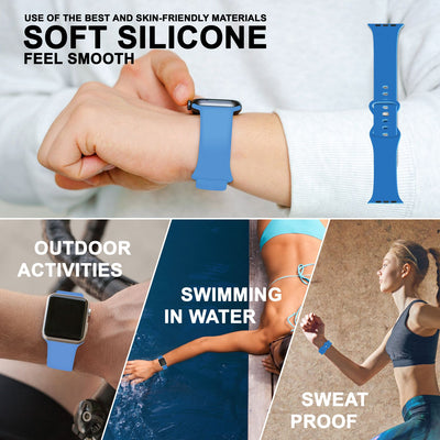NALIA Silikon Smart-Watch Ersatzarmband kompatibel mit Apple Watch Armband SE & Series 8/7/6/5/4/3/2/1, 38mm 40mm 41mm, iWatch Fitnessuhr Sportarmband Damen & Herren Hellblau NALIA Silikon Armband