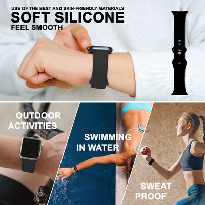 NALIA Silikon Smart-Watch Ersatzarmband kompatibel mit Apple Watch Armband Ultra/SE & Series 8/7/6/5/4/3/2/1, 42mm 44mm 45mm 49mm, iWatch Fitnessuhr Sportarmband Damen & Herren Schwarz NALIA Silikon Armband