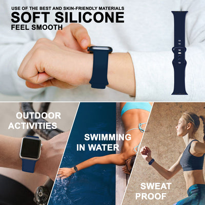 NALIA Silikon Smart-Watch Ersatzarmband kompatibel mit Apple Watch Armband Ultra/SE & Series 8/7/6/5/4/3/2/1, 42mm 44mm 45mm 49mm, iWatch Fitnessuhr Sportarmband Damen & Herren Dunkelblau NALIA Silikon Armband