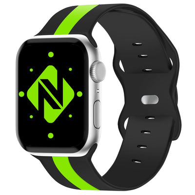 NALIA Gestreiftes Silikon Smart-Watch Ersatzarmband kompatibel mit Apple Watch Armband Ultra/SE & Series 8/7/6/5/4/3/2/1, 42 44 45 49mm, iWatch Fitnessarmband Damen & Herren Schwarz Grün NALIA Silikon Armband