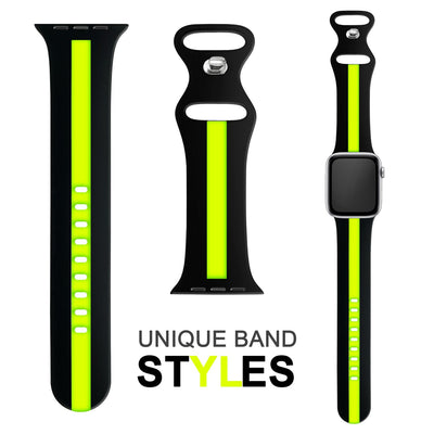 NALIA Gestreiftes Silikon Smart-Watch Ersatzarmband kompatibel mit Apple Watch Armband Ultra/SE & Series 8/7/6/5/4/3/2/1, 42 44 45 49mm, iWatch Fitnessarmband Damen & Herren Schwarz Grün NALIA Silikon Armband
