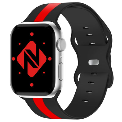 NALIA Gestreiftes Silikon Smart-Watch Ersatzarmband kompatibel mit Apple Watch Armband Ultra/SE & Series 8/7/6/5/4/3/2/1, 42 44 45 49mm, iWatch Fitnessarmband Damen & Herren Schwarz Rot NALIA Silikon Armband