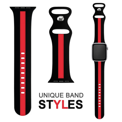 NALIA Gestreiftes Silikon Smart-Watch Ersatzarmband kompatibel mit Apple Watch Armband Ultra/SE & Series 8/7/6/5/4/3/2/1, 42 44 45 49mm, iWatch Fitnessarmband Damen & Herren Schwarz Rot NALIA Silikon Armband