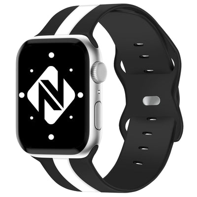 NALIA Gestreiftes Silikon Smart-Watch Ersatzarmband kompatibel mit Apple Watch Armband Ultra/SE & Series 8/7/6/5/4/3/2/1, 42 44 45 49mm, iWatch Fitnessarmband Damen & Herren Schwarz Weiß NALIA Silikon Armband