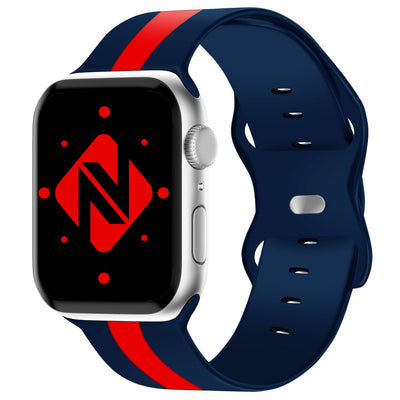 NALIA Gestreiftes Silikon Smart-Watch Ersatzarmband kompatibel mit Apple Watch Armband Ultra/SE & Series 8/7/6/5/4/3/2/1, 42 44 45 49mm, iWatch Fitnessarmband Damen & Herren Blau Rot NALIA Silikon Armband