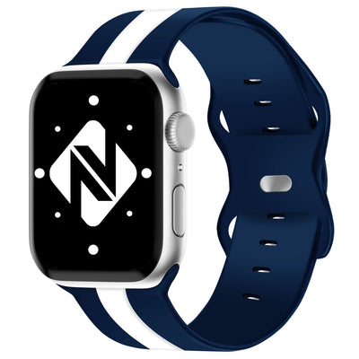 NALIA Gestreiftes Silikon Smart-Watch Ersatzarmband kompatibel mit Apple Watch Armband Ultra/SE & Series 8/7/6/5/4/3/2/1, 42 44 45 49mm, iWatch Fitnessarmband Damen & Herren Blau Weiß NALIA Silikon Armband