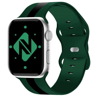 NALIA Gestreiftes Silikon Smart-Watch Ersatzarmband kompatibel mit Apple Watch Armband Ultra/SE & Series 8/7/6/5/4/3/2/1, 42 44 45 49mm, iWatch Fitnessarmband Damen & Herren Grün Schwarz NALIA Silikon Armband