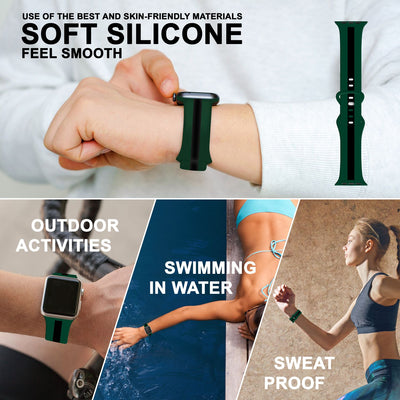 NALIA Gestreiftes Silikon Smart-Watch Ersatzarmband kompatibel mit Apple Watch Armband Ultra/SE & Series 8/7/6/5/4/3/2/1, 42 44 45 49mm, iWatch Fitnessarmband Damen & Herren Grün Schwarz NALIA Silikon Armband