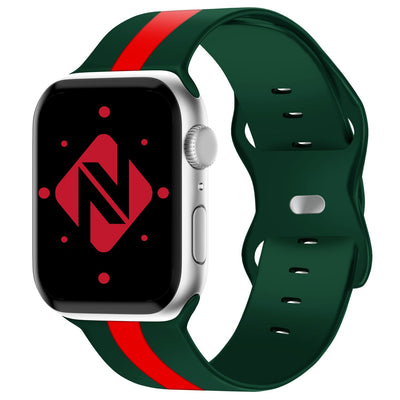 NALIA Gestreiftes Silikon Smart-Watch Ersatzarmband kompatibel mit Apple Watch Armband Ultra/SE & Series 8/7/6/5/4/3/2/1, 42 44 45 49mm, iWatch Fitnessarmband Damen & Herren Grün Rot NALIA Silikon Armband