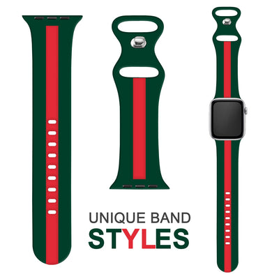 NALIA Gestreiftes Silikon Smart-Watch Ersatzarmband kompatibel mit Apple Watch Armband Ultra/SE & Series 8/7/6/5/4/3/2/1, 42 44 45 49mm, iWatch Fitnessarmband Damen & Herren Grün Rot NALIA Silikon Armband