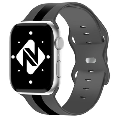 NALIA Gestreiftes Silikon Smart-Watch Ersatzarmband kompatibel mit Apple Watch Armband Ultra/SE & Series 8/7/6/5/4/3/2/1, 42 44 45 49mm, iWatch Fitnessarmband Damen & Herren Grau Schwarz NALIA Silikon Armband