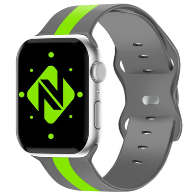 NALIA Gestreiftes Silikon Smart-Watch Ersatzarmband kompatibel mit Apple Watch Armband Ultra/SE & Series 8/7/6/5/4/3/2/1, 42 44 45 49mm, iWatch Fitnessarmband Damen & Herren Grau Grün NALIA Silikon Armband