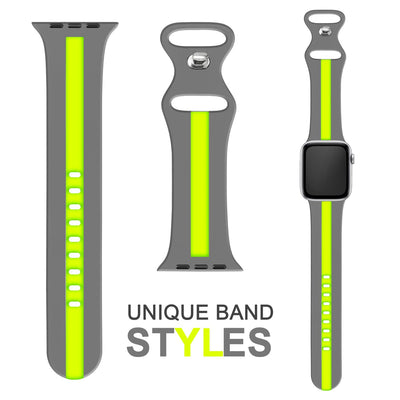 NALIA Gestreiftes Silikon Smart-Watch Ersatzarmband kompatibel mit Apple Watch Armband Ultra/SE & Series 8/7/6/5/4/3/2/1, 42 44 45 49mm, iWatch Fitnessarmband Damen & Herren Grau Grün NALIA Silikon Armband