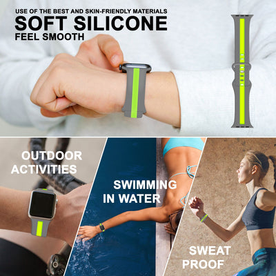 NALIA Gestreiftes Silikon Smart-Watch Ersatzarmband kompatibel mit Apple Watch Armband Ultra/SE & Series 8/7/6/5/4/3/2/1, 42 44 45 49mm, iWatch Fitnessarmband Damen & Herren Grau Grün NALIA Silikon Armband