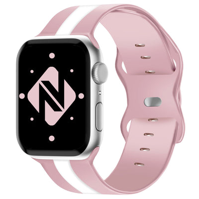 NALIA Gestreiftes Silikon Smart-Watch Ersatzarmband kompatibel mit Apple Watch Armband Ultra/SE & Series 8/7/6/5/4/3/2/1, 42 44 45 49mm, iWatch Fitnessarmband Damen & Herren Pink Weiß NALIA Silikon Armband