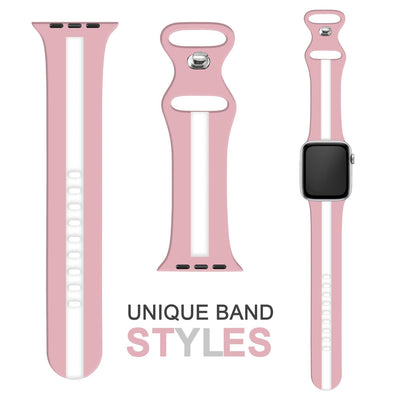 NALIA Gestreiftes Silikon Smart-Watch Ersatzarmband kompatibel mit Apple Watch Armband Ultra/SE & Series 8/7/6/5/4/3/2/1, 42 44 45 49mm, iWatch Fitnessarmband Damen & Herren Pink Weiß NALIA Silikon Armband