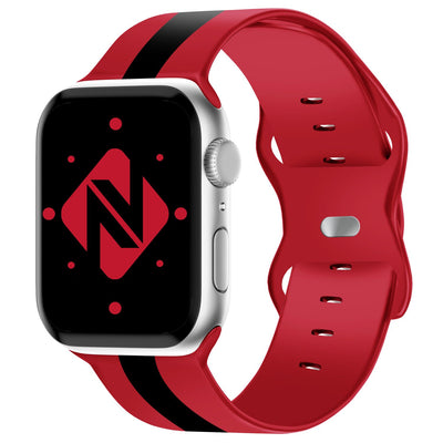 NALIA Gestreiftes Silikon Smart-Watch Ersatzarmband kompatibel mit Apple Watch Armband Ultra/SE & Series 8/7/6/5/4/3/2/1, 42 44 45 49mm, iWatch Fitnessarmband Damen & Herren Rot Schwarz NALIA Silikon Armband