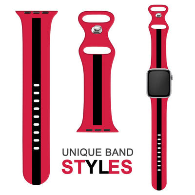 NALIA Gestreiftes Silikon Smart-Watch Ersatzarmband kompatibel mit Apple Watch Armband Ultra/SE & Series 8/7/6/5/4/3/2/1, 42 44 45 49mm, iWatch Fitnessarmband Damen & Herren Rot Schwarz NALIA Silikon Armband