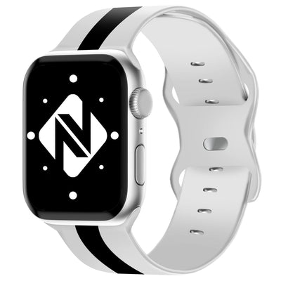 NALIA Gestreiftes Silikon Smart-Watch Ersatzarmband kompatibel mit Apple Watch Armband Ultra/SE & Series 8/7/6/5/4/3/2/1, 42 44 45 49mm, iWatch Fitnessarmband Damen & Herren Weiß Schwarz NALIA Silikon Armband
