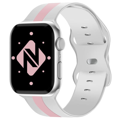 NALIA Gestreiftes Silikon Smart-Watch Ersatzarmband kompatibel mit Apple Watch Armband Ultra/SE & Series 8/7/6/5/4/3/2/1, 42 44 45 49mm, iWatch Fitnessarmband Damen & Herren Weiß Pink NALIA Silikon Armband